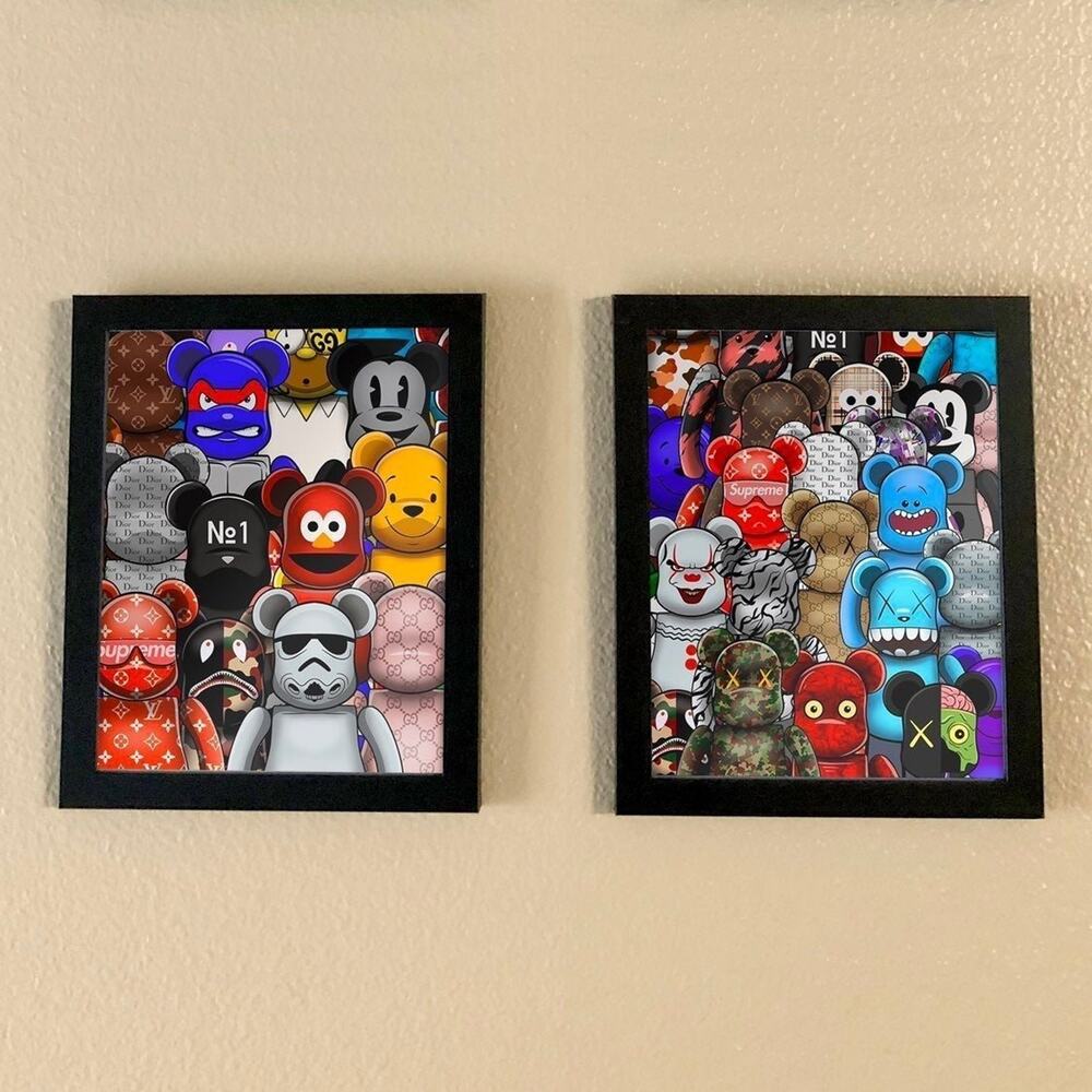 Set of 2 KAWS Bearbrick Framed Wall Art | Hypebeast Pop Art Prints
